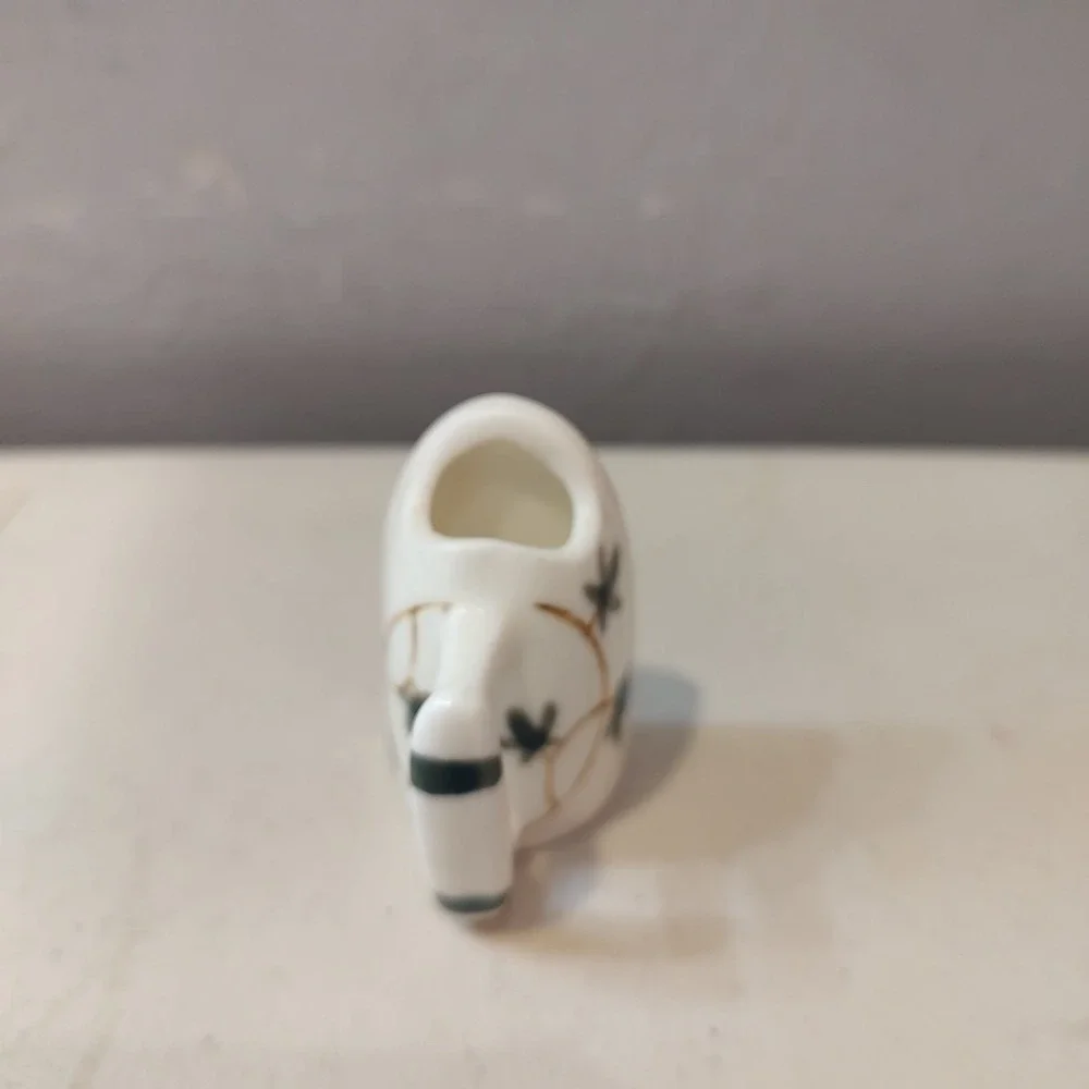 Vtg Miniature Iron Bone China Toothpick  Holder‎ Green Floral  2